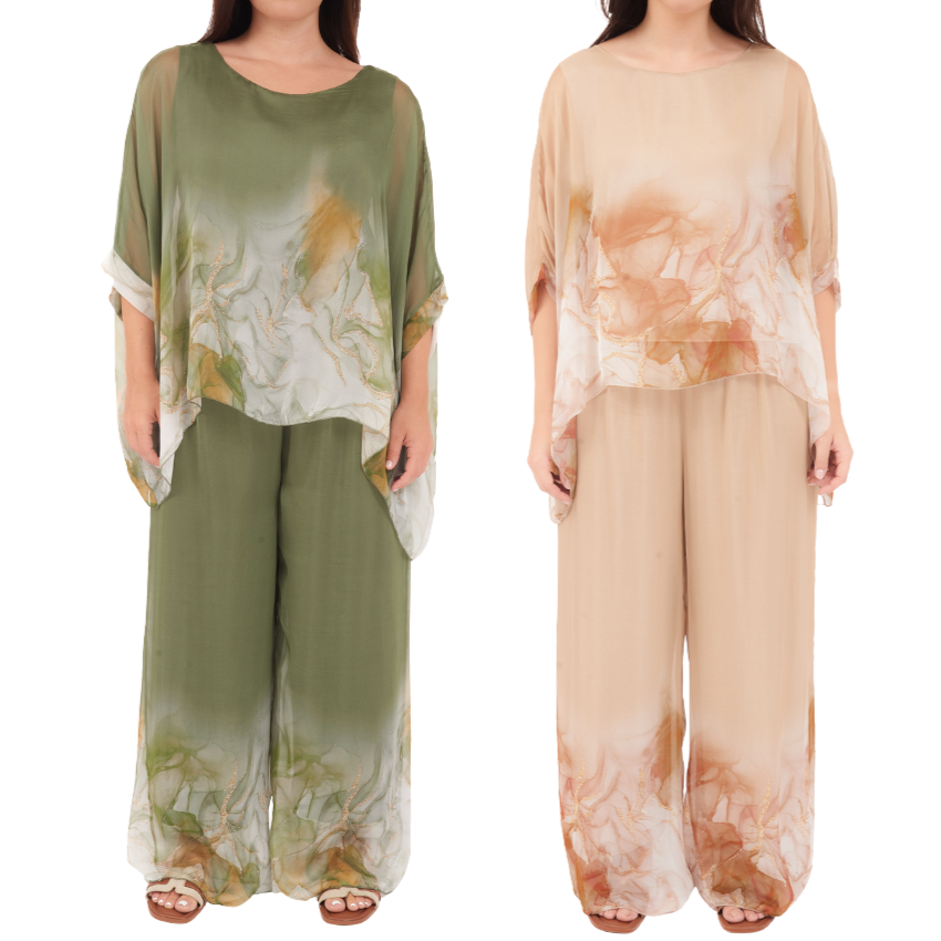 ITALIAN SILK TOP+ PANT SET(N)