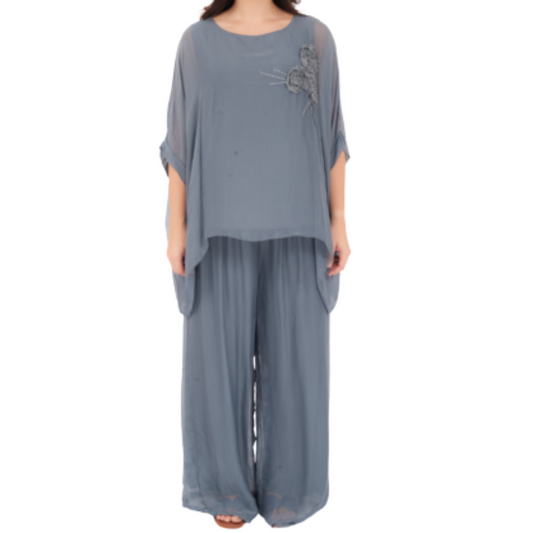 2780R Grigio Vera May Italian Silk Top