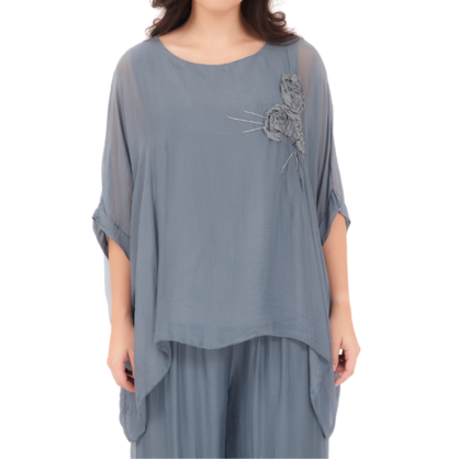 2780R Grigio Vera May Italian Silk Top