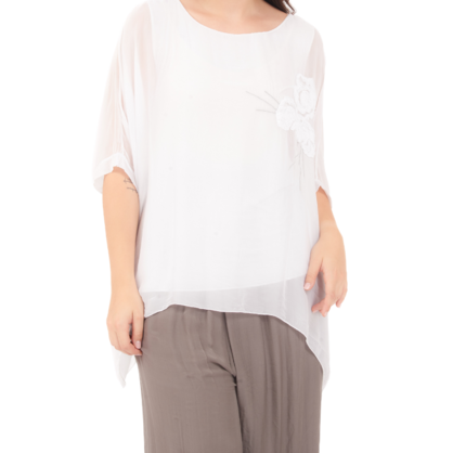 2780R White Vera May Italian Silk Top