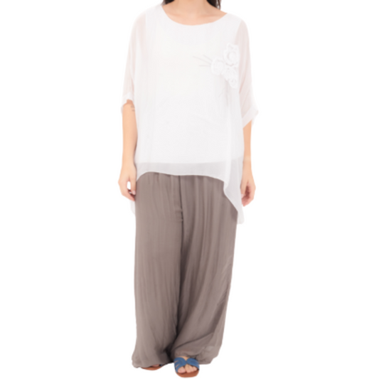2780R White Vera May Italian Silk Top