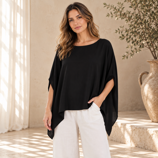 2780 Black Vera May Italian Silk Top