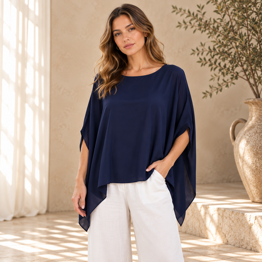 2780 Navy Vera May Italian Silk Top