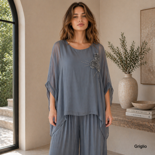 2780R Grigio Vera May Italian Silk Top