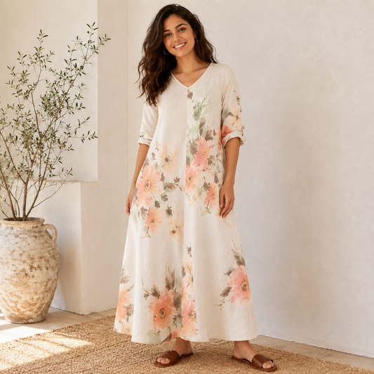VERA MAY ITALIAN LINEN BEIGE DRESS 2976