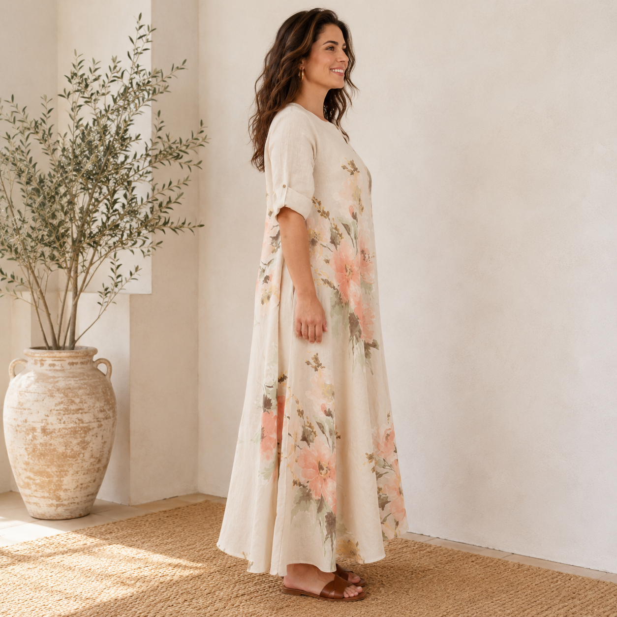 VERA MAY ITALIAN LINEN BEIGE DRESS 2976