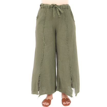 Vera May Italian Linen Khaki Pant 2829