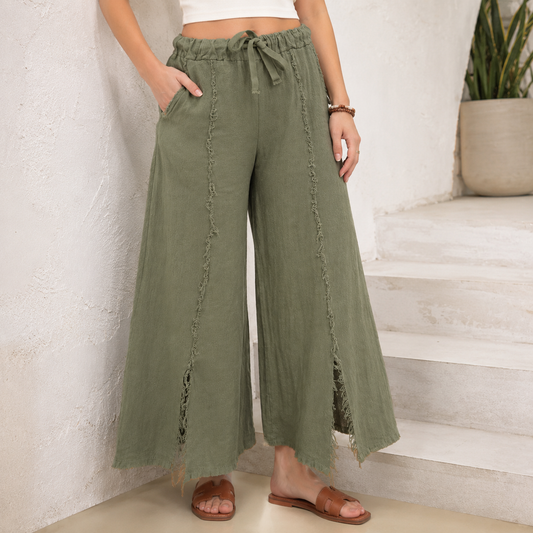 Vera May Italian Linen Khaki Pant 2829
