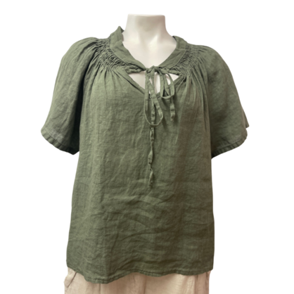 Vera May Italian Linen Khaki Top 2840