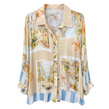 Vera May Italian Silk Blouse Beige 2843A