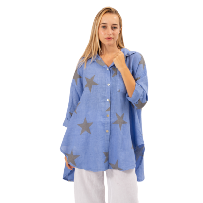 2849 IMPERIAL BLUE LINEN TOP