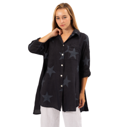 2849 NAVY LINEN TOP