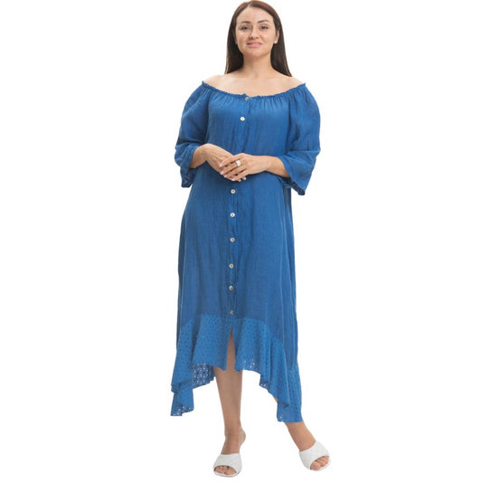 Vera May Italian Linen Blue Cina Dress 2862