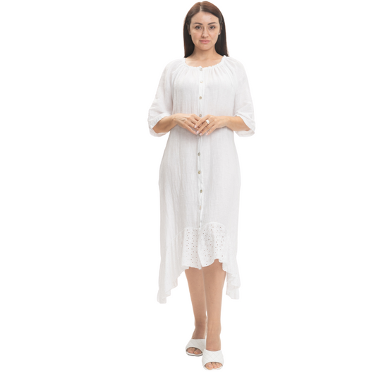 Vera May Italian Linen White Dress 2862