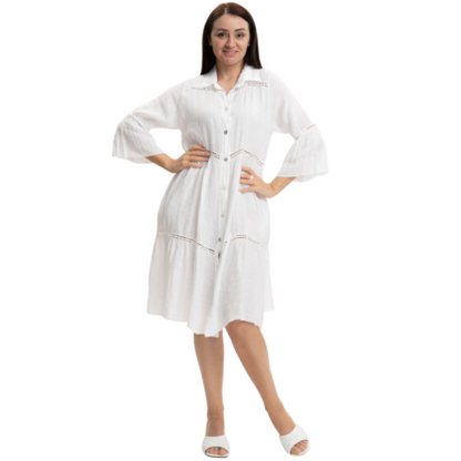 Vera May Italian Linen White Dress 2864