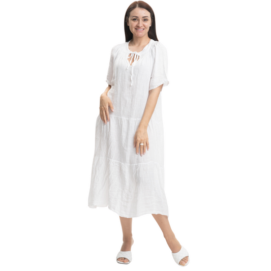 Vera May Italian Linen White Dress 2866