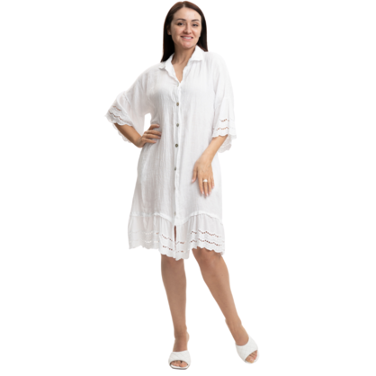 Vera May Italian Linen White Dress 2879