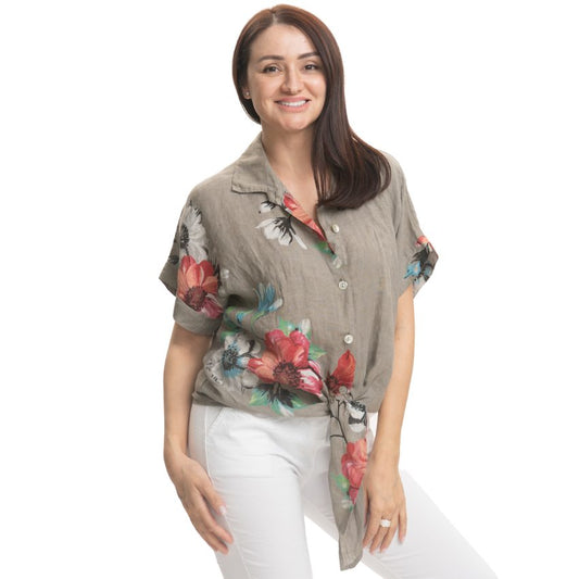 Vera May Italian Linen Taupe Top 2881