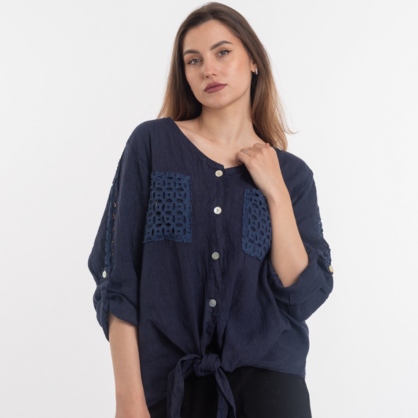2894 NAVY ITALIAN LINEN TOP