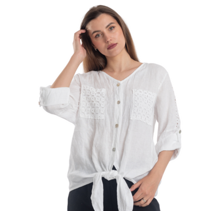 2894 WHITE ITALIAN LINEN TOP