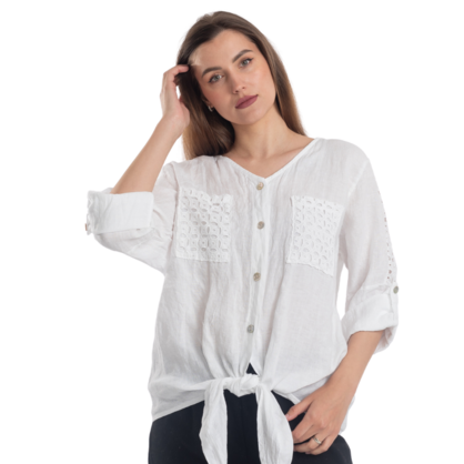 2894 WHITE ITALIAN LINEN TOP