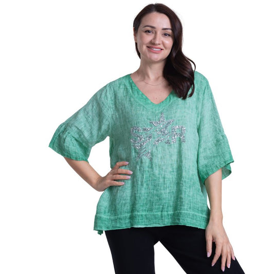 Vera May Italian Linen GREEN Top 2922
