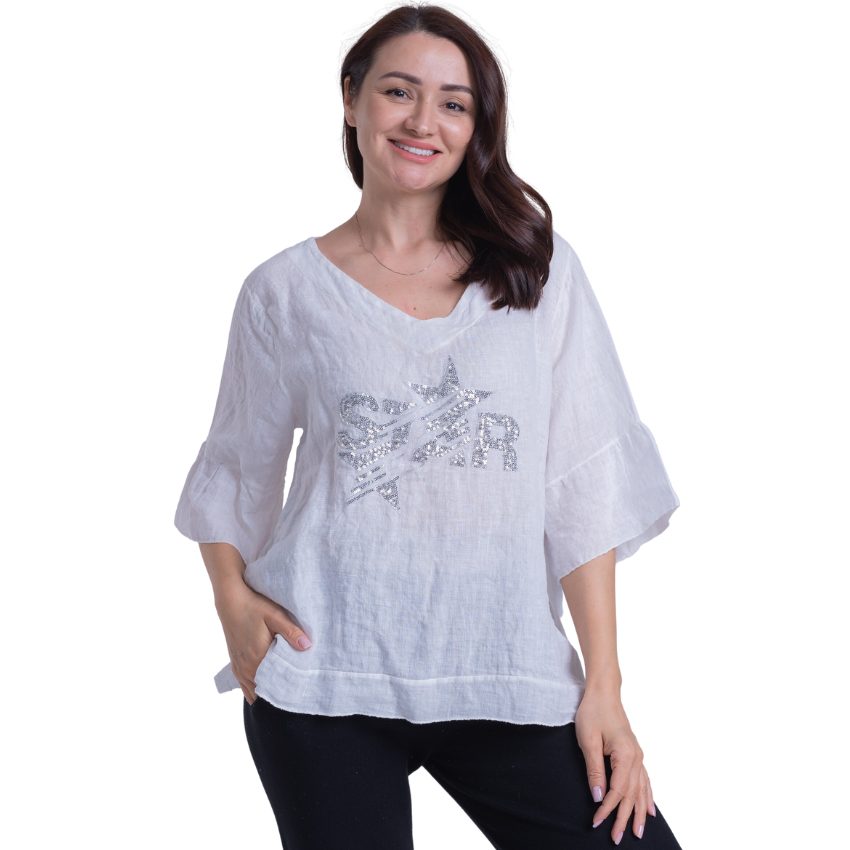 Vera May Italian Linen White Top 2922