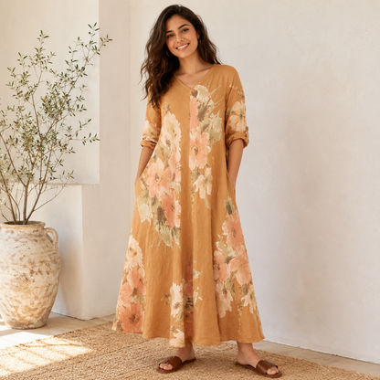 VERA MAY ITALIAN LINEN CAMELLO DRESS 2976