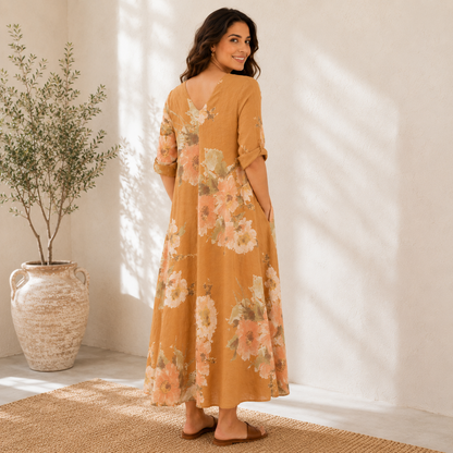 VERA MAY ITALIAN LINEN CAMELLO DRESS 2976