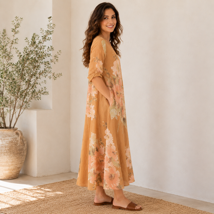 VERA MAY ITALIAN LINEN CAMELLO DRESS 2976