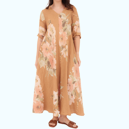 VERA MAY ITALIAN LINEN CAMELLO DRESS 2976
