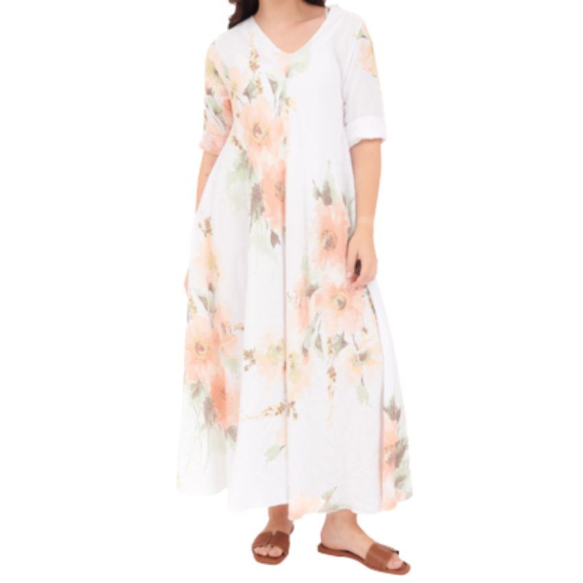 VERA MAY ITALIAN LINEN BIANCO DRESS 2976