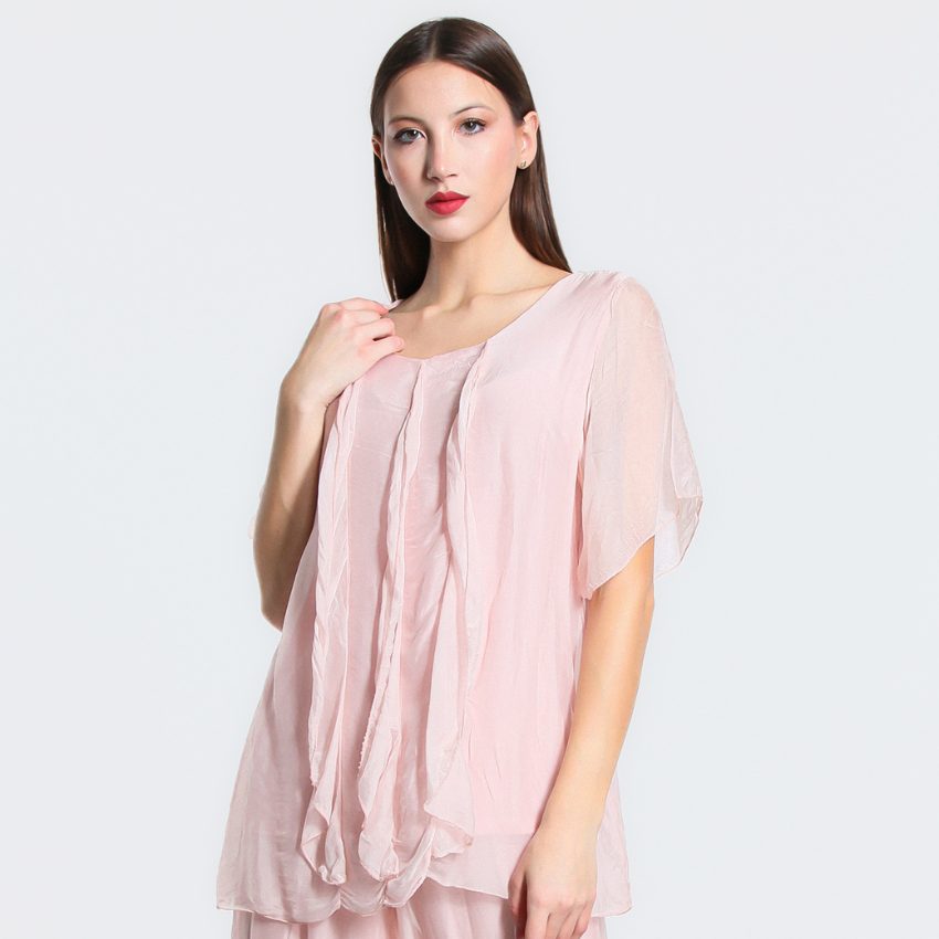 vera may rosa pink italian silk elegant top with frills
