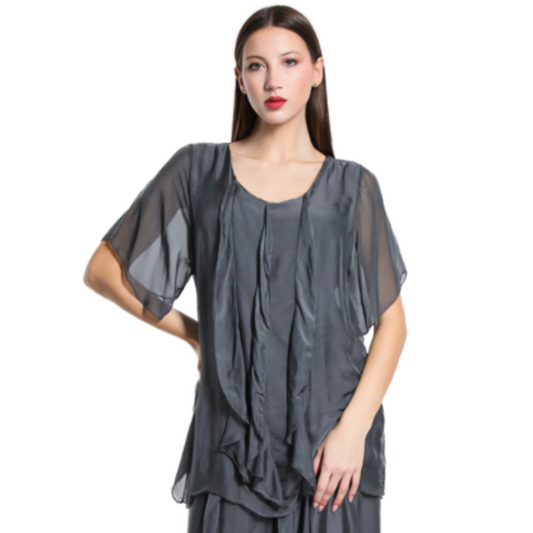 2988 Charcoal Grey Vera May Italian Silk Top