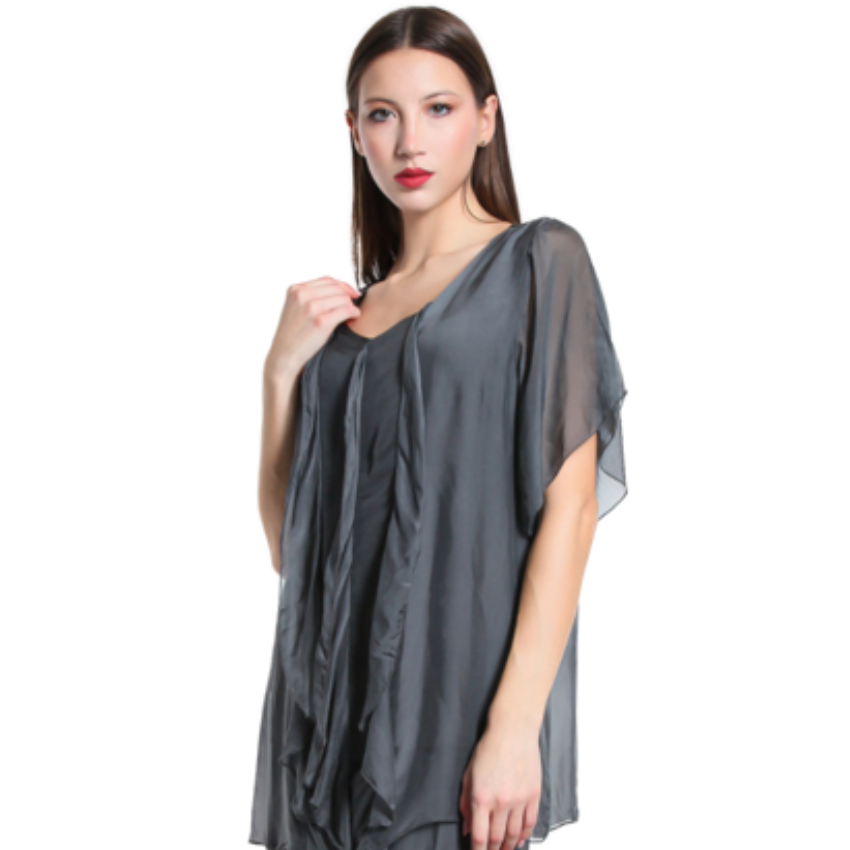 2988 Charcoal Grey Vera May Italian Silk Top