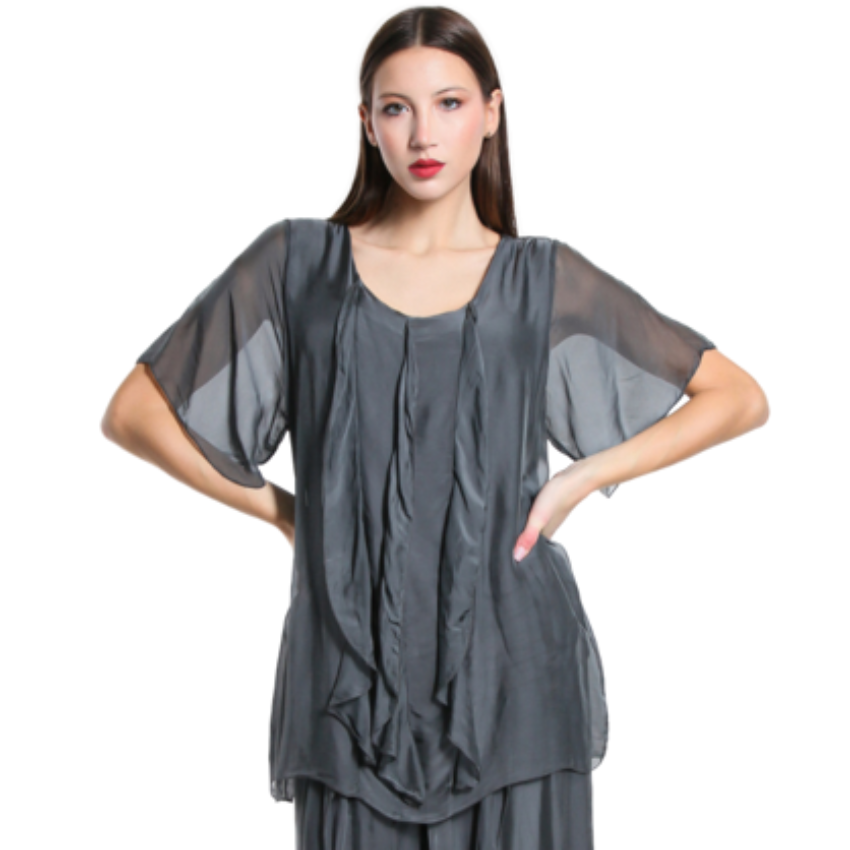 2988 Charcoal Grey Vera May Italian Silk Top