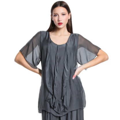 2988 Charcoal Grey Vera May Italian Silk Top