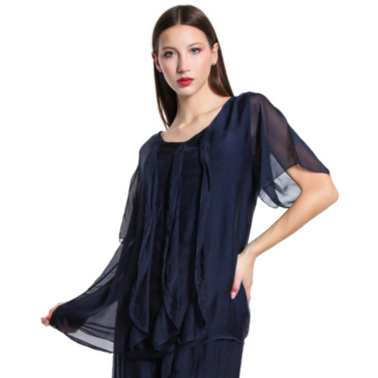 2988 Navy Vera May Italian Silk Top