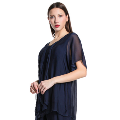 2988 Navy Vera May Italian Silk Top