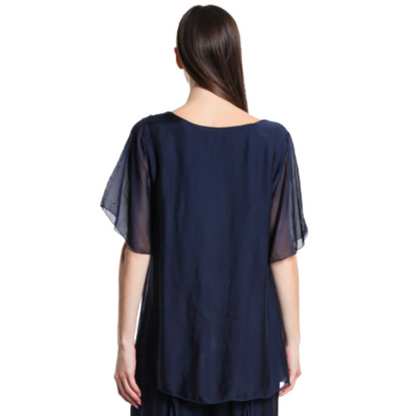 2988 Navy Vera May Italian Silk Top