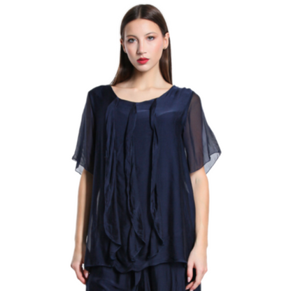 2988 Navy Vera May Italian Silk Top
