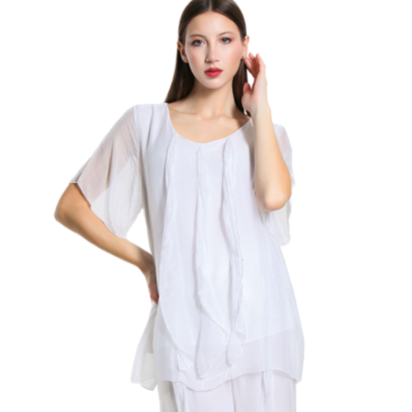2988 White Vera May Italian Silk Top