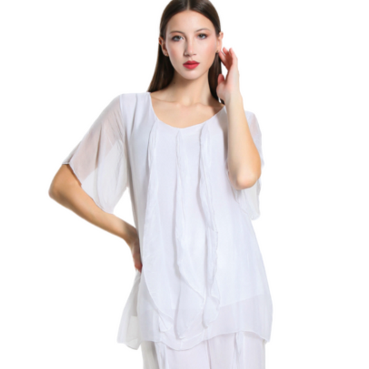 2988 White Vera May Italian Silk Top
