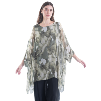 VERA MAY MILITARE/SAGE ITALIAN SILK TOP 3171B