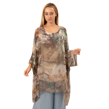 VERA MAY BEIGE ITALIAN SILK TOP 3666-2