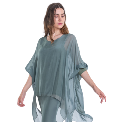 VERA MAY SAGE ITALIAN SILK TOP 3666