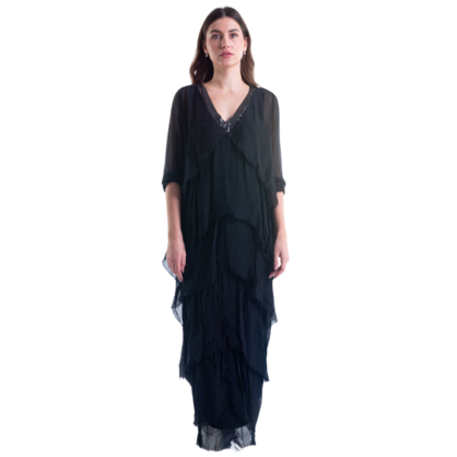 VERA MAY BLACK ITALIAN SILK DRESS 3922