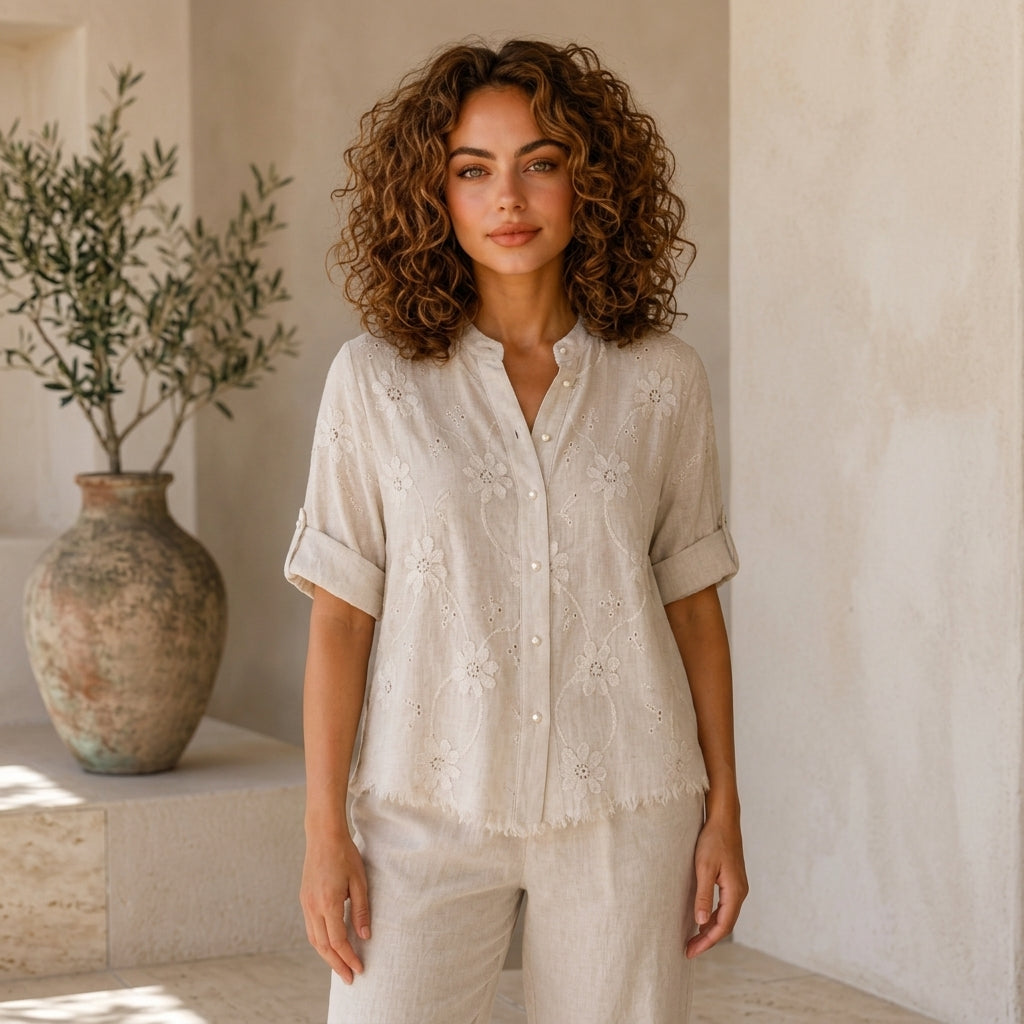Vera May beige Italian linen top 41780