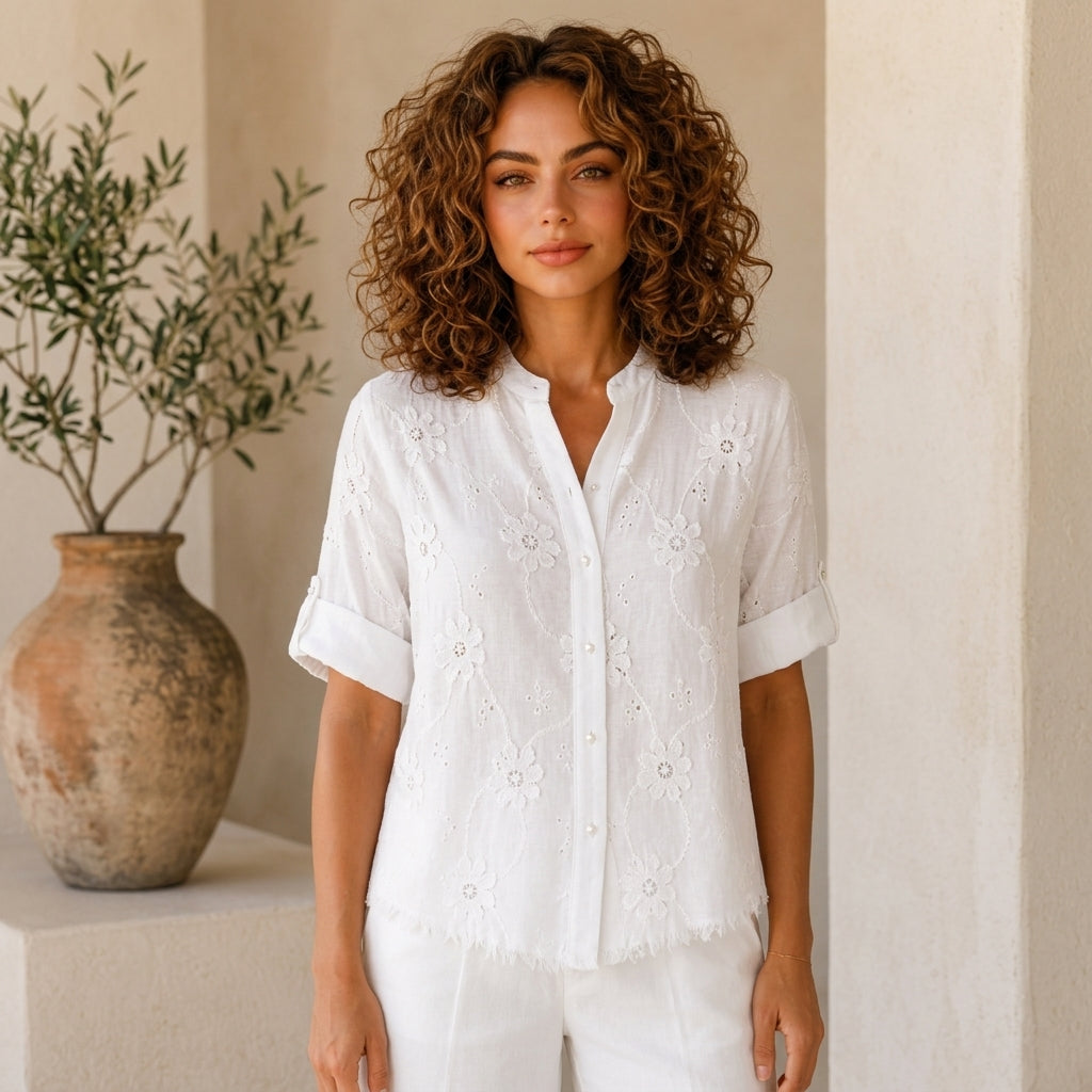 Vera May white Italian linen top 41780