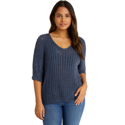 6018 BLUE ITALIAN LINEN TOP